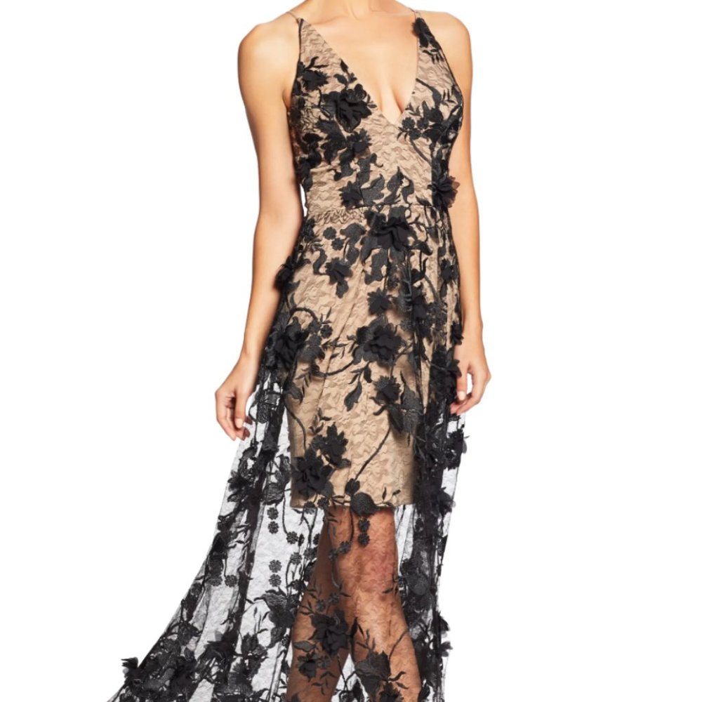 Dress The Population Sidney Deep V-Neck 3D Lace Gown